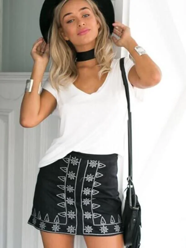 Elegant Simple Printed Short Skirt Bottoms casual skirt length