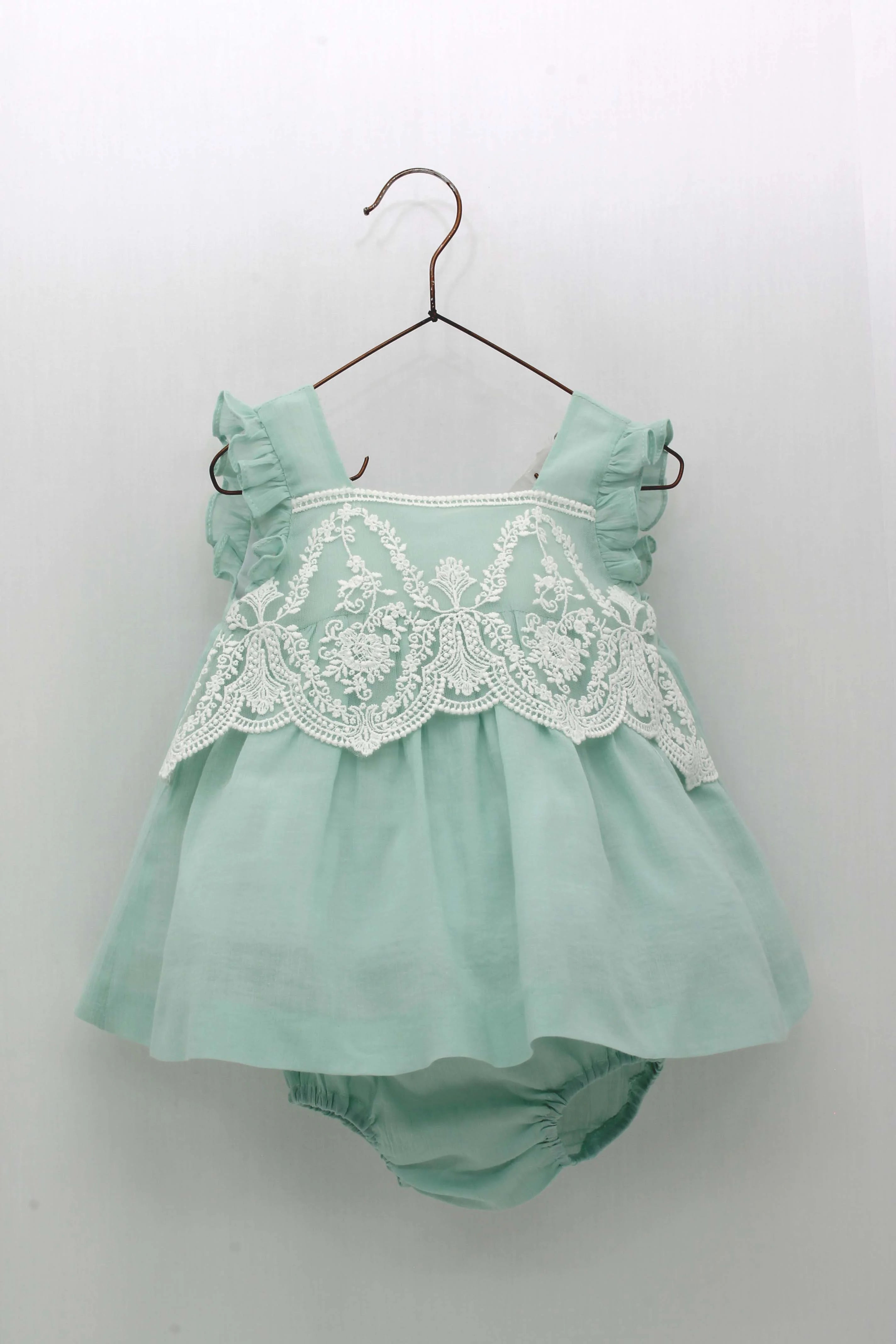 SS23 Foque Sea Green Lace Trimmed Dress Set Tunics Velvet soft