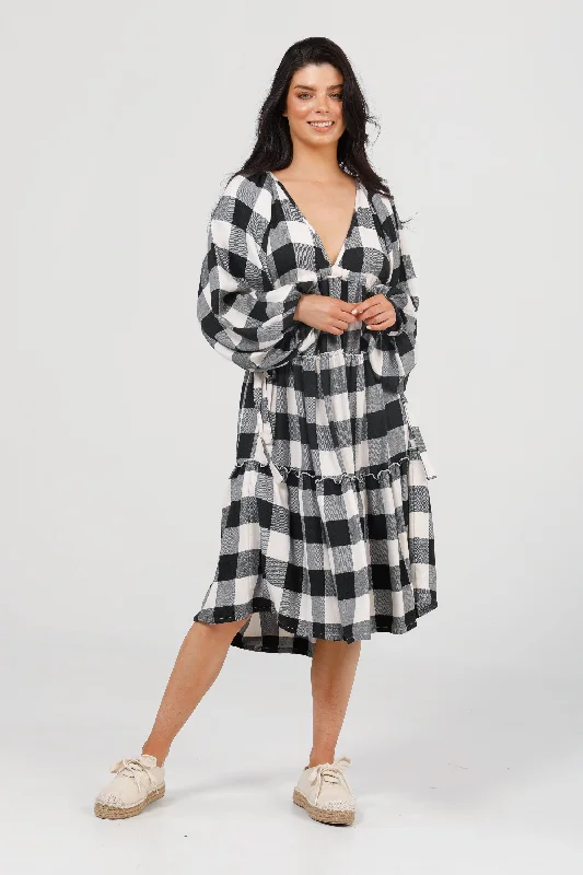 Wing and A Prayer Dress in Black + White Check