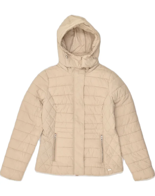JOULES Womens Hooded Padded Jacket UK 10 Small Beige Polyester Trench Coat Raincoat Waterproof Jacket