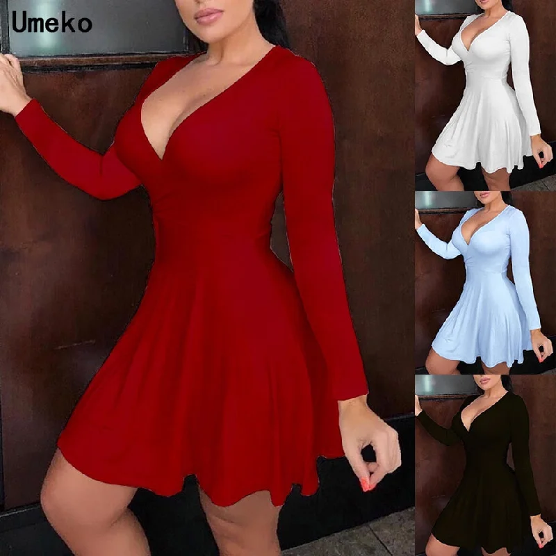 Wjczt Vintage V-Neck Dress Sexy A-line Draped Pure Color Femme Spring Mini Short Dresses Elegant Vestidos Women Party Dresses Tunics Chic fashionable