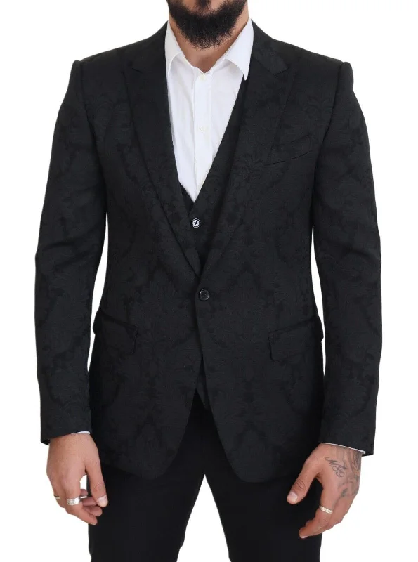 Elegant Black Martini Suit Jacket & Vest Ensemble Wool Fabric Cashmere Fabric Tweed Fabric