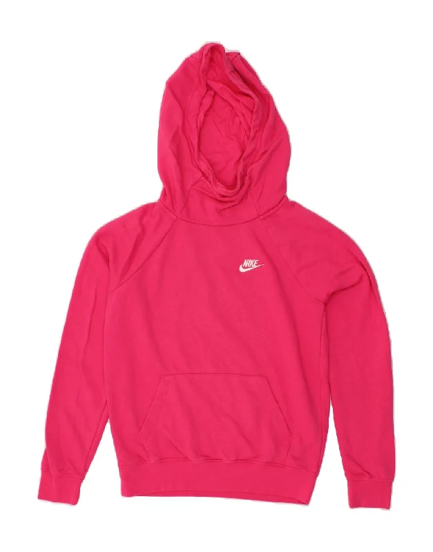 NIKE Womens Hoodie Jumper UK 6 XS Pink Cotton Hoodie with Hem Detail Decorative Unique