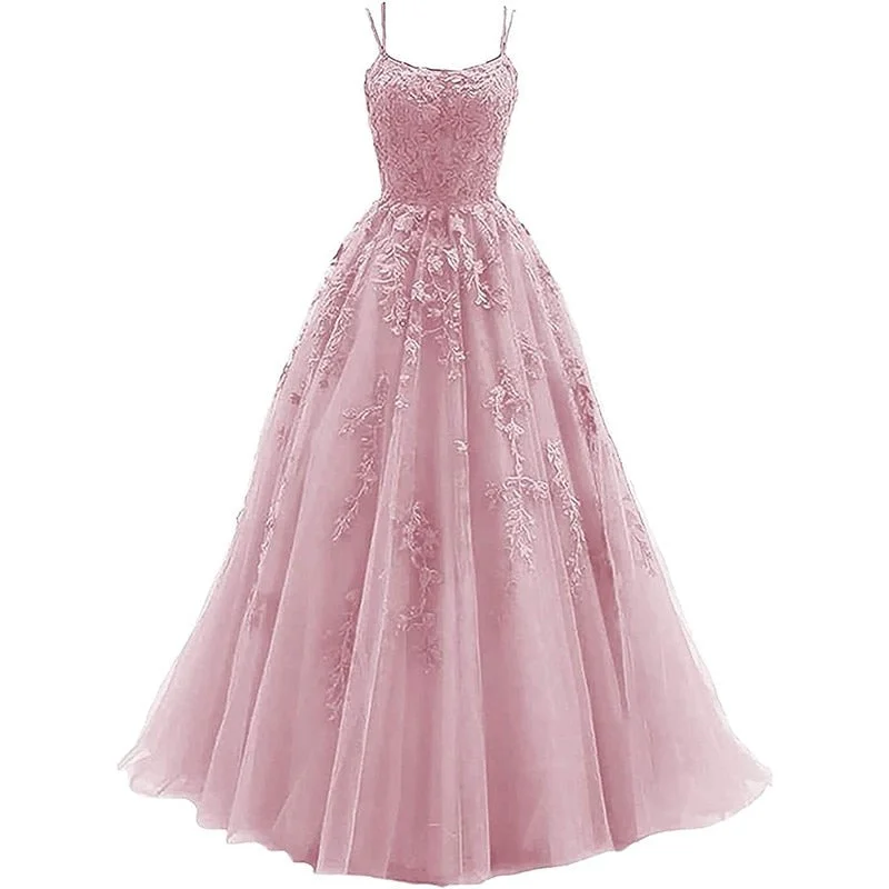 Spaghetti Strap Evening Dress Sexy Backless Party Prom Dress Candy Color High Waist Ball Gown Lace Vestido De Festa Sukienki