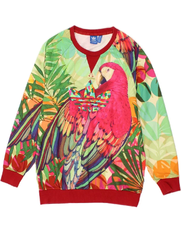 ADIDAS Womens Sweatshirt Jumper UK 10 Small  Multicoloured Animal Print Hoodie with Monochrome Minimalist Simple