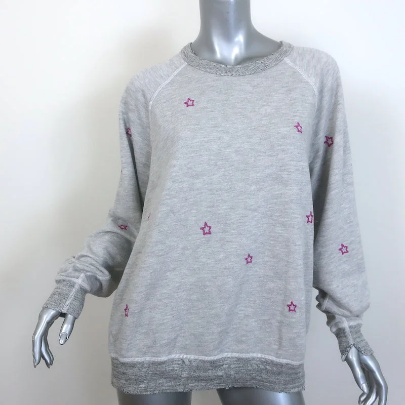 THE GREAT Star-Embroidered College Sweatshirt Heather Gray Size 3 Hoodie with Set-In Sleeves Structured Classic