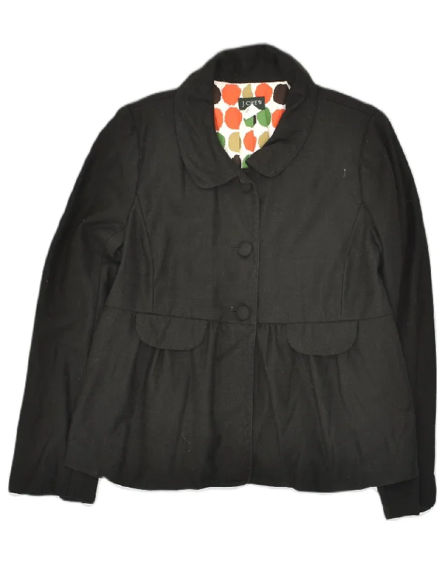 J. CREW Womens 3 Button Blazer Jacket UK 14 Medium Black Cotton Wool Jacket Cashmere Jacket Tweed Jacket