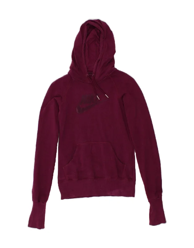 NIKE Womens Graphic Hoodie Jumper UK 8/10 Small Purple Hoodie with Reflective Safety Nightwear