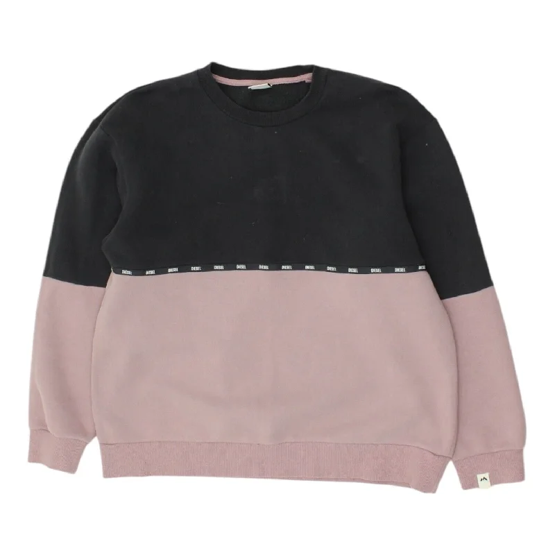 Diesel Womens Navy Grey Pink Crew Neck Sweatshirt | Casual Streetwear Jumper Hoodie with Longline Fit Extended Stylish