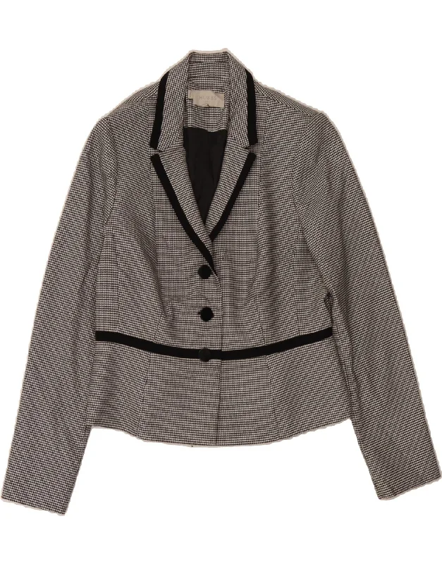 HOBBS Womens 3 Button Blazer Jacket UK 14 Medium Grey Houndstooth Fleece Jacket Down Jacket Parka