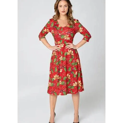 Miss Lulo Pamela Swing Dress in Red Floral Print Tunics Stylish modern