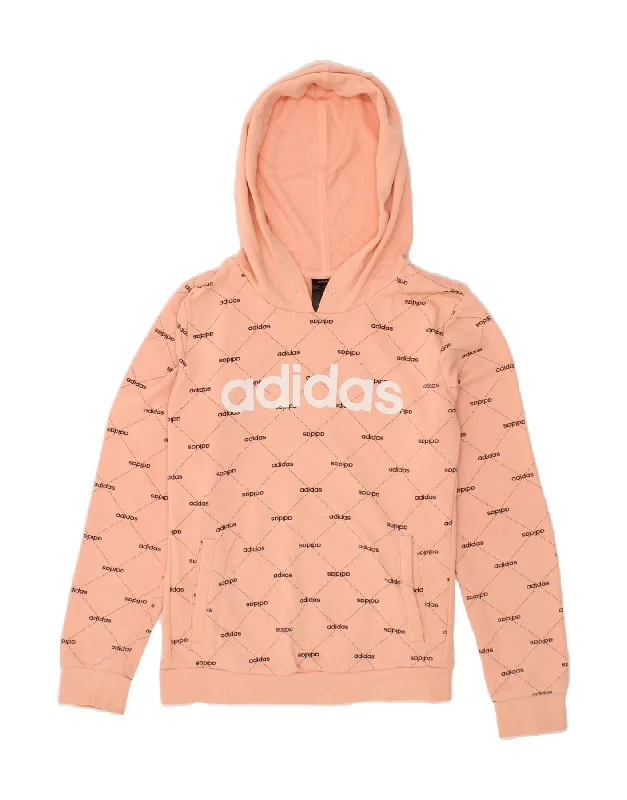ADIDAS Womens Graphic Hoodie Jumper UK 12/14 Medium Pink Hoodie with Button Classic Timeless