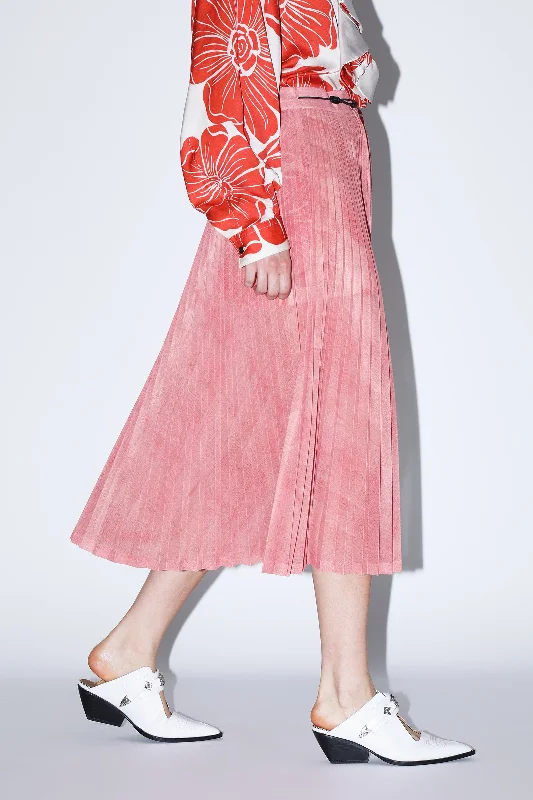 MESH PRINT PLEATS SKIRT silk skirt smooth