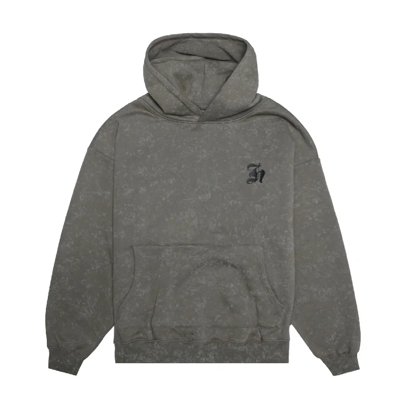 HOMME+ Old English Acid Wash Hoodie Dark Taupe Hoodie with Lining Warm Insulated