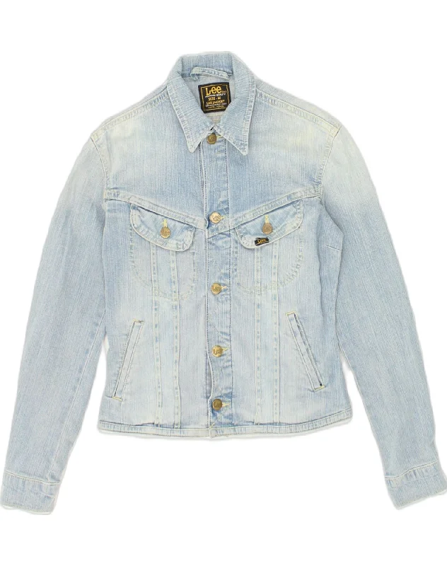 LEE Womens Denim Jacket UK 14 Medium Blue Boat Neck Shawl Collar Notched Collar