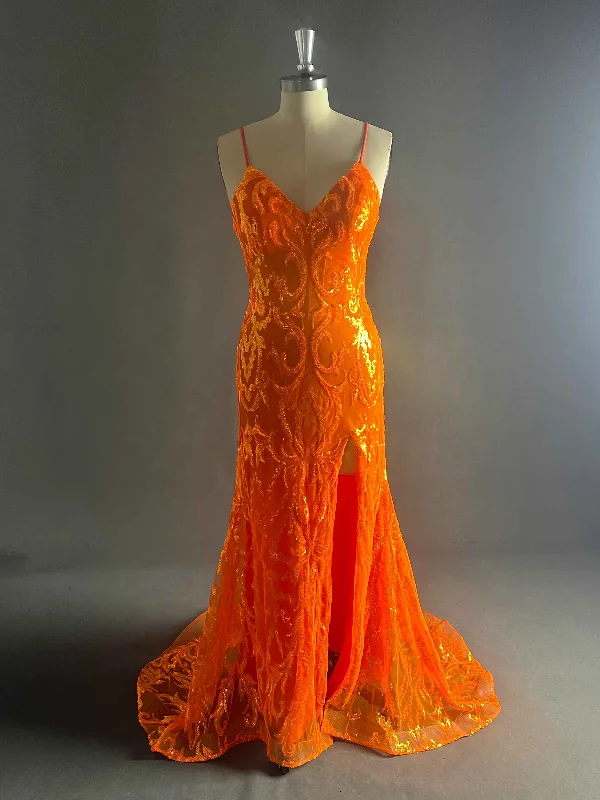 Brooklynn Orange V Neck Sweep Train Prom Party Dresses Tunics Custom made