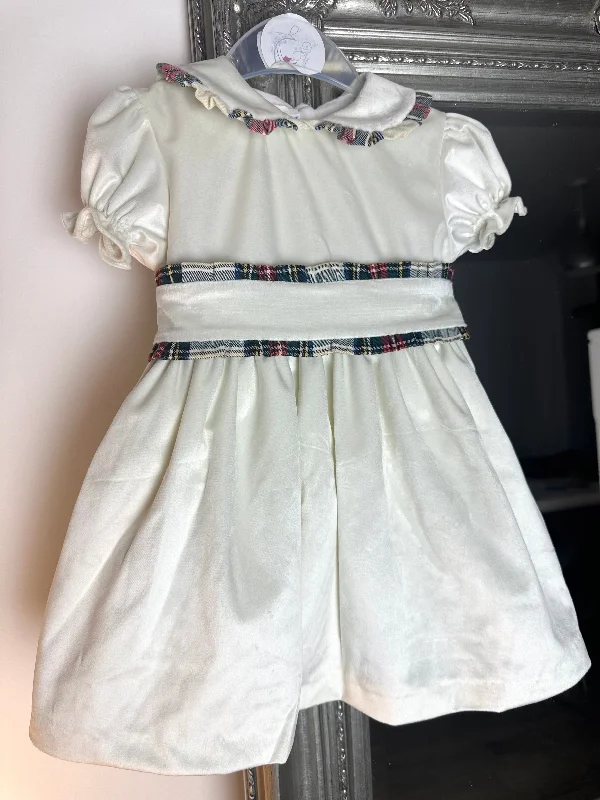 Meraki Ivory Velvet Tartan Bow Sash Dress Tunics Office stylish