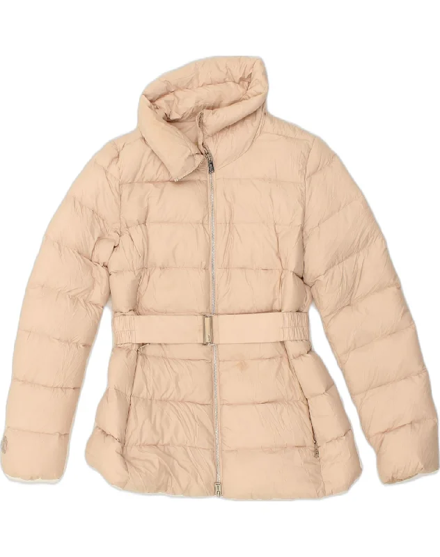 ADD Womens Padded Jacket UK 12 Medium Beige Polyester Appliqued Jacket Beaded Jacket Sequined Jacket