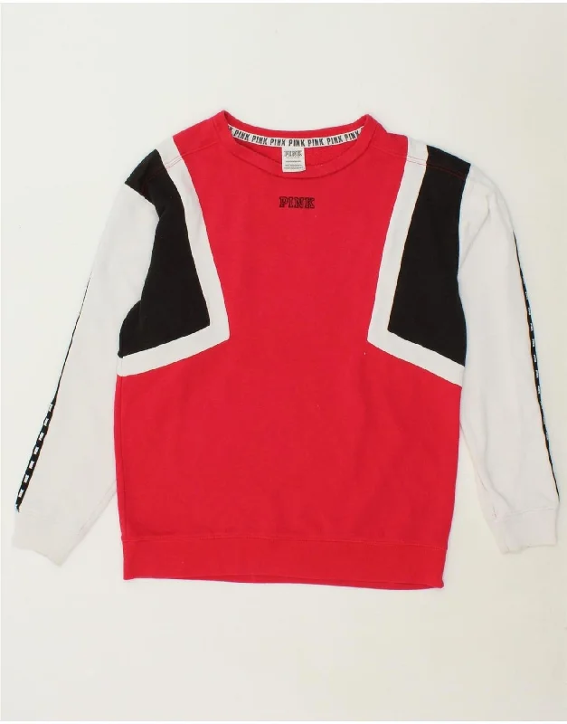 VICTORIAS SECRET Womens Pink Sweatshirt Jumper XS Red Colourblock Cotton Hoodie with Rhinestones Sparkly Elegant