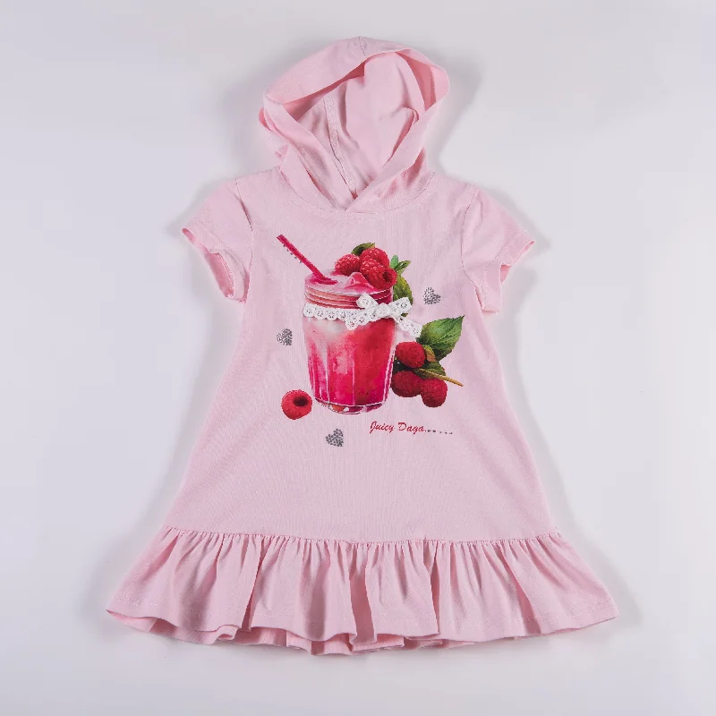 Daga Juicy Raspberry Hooded Dress Turtleneck Neckline Stylish