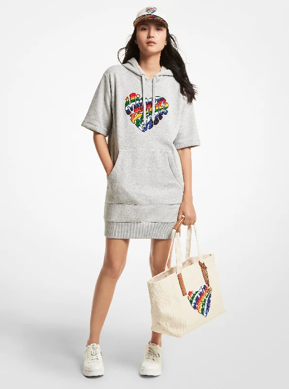 Pride Heart Logo Organic Cotton Blend Hoodie Dress Hoodie with Raw Hem Edgy Unfinished