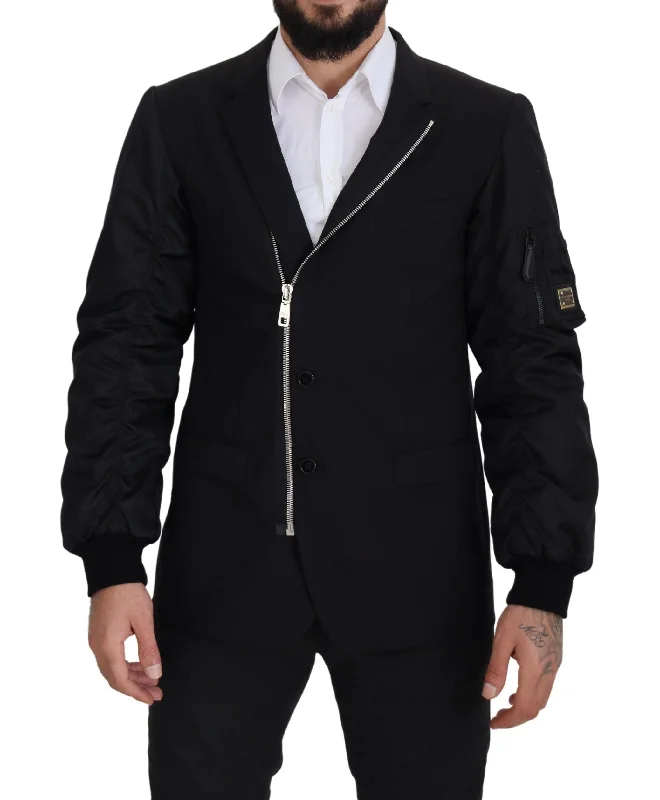 Elegant Black Virgin Wool Jacket Belted Jacket Elasticated Jacket Padded Jacket