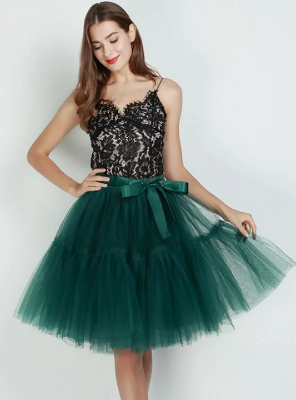 Dark Green Puff Tulle Tutu Skirt satin skirt smooth
