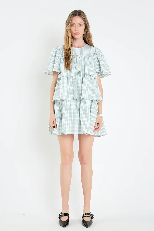 English Factory - Gingham Print Tiered Dress