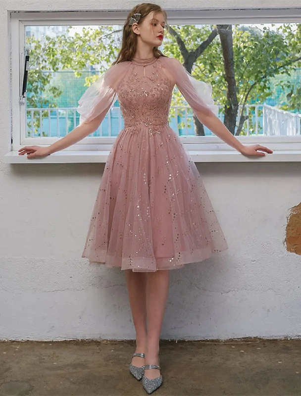 A-Line Cocktail Dresses Party Dress Engagement Knee Length Length Sleeve with Sequin Appliques Tunics Business professional