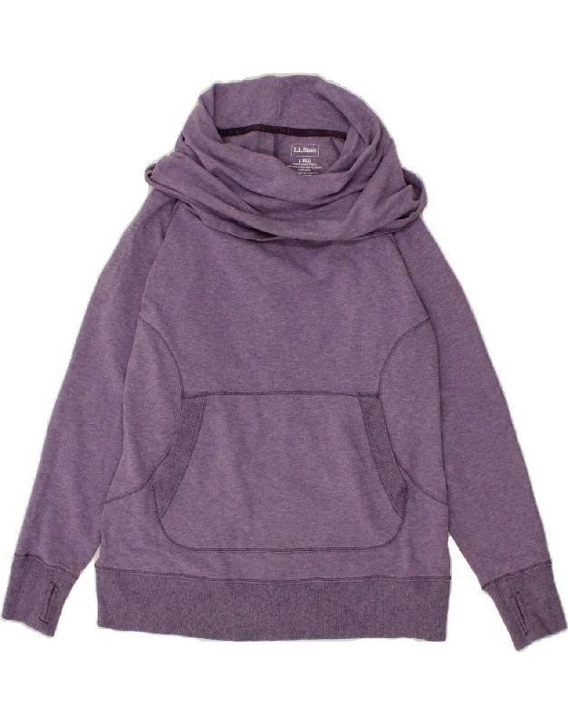 L.L.BEAN Womens Roll Neck Sweatshirt Jumper UK 16 Large Purple Cotton Hoodie with Double Zipper Versatile Adjustable
