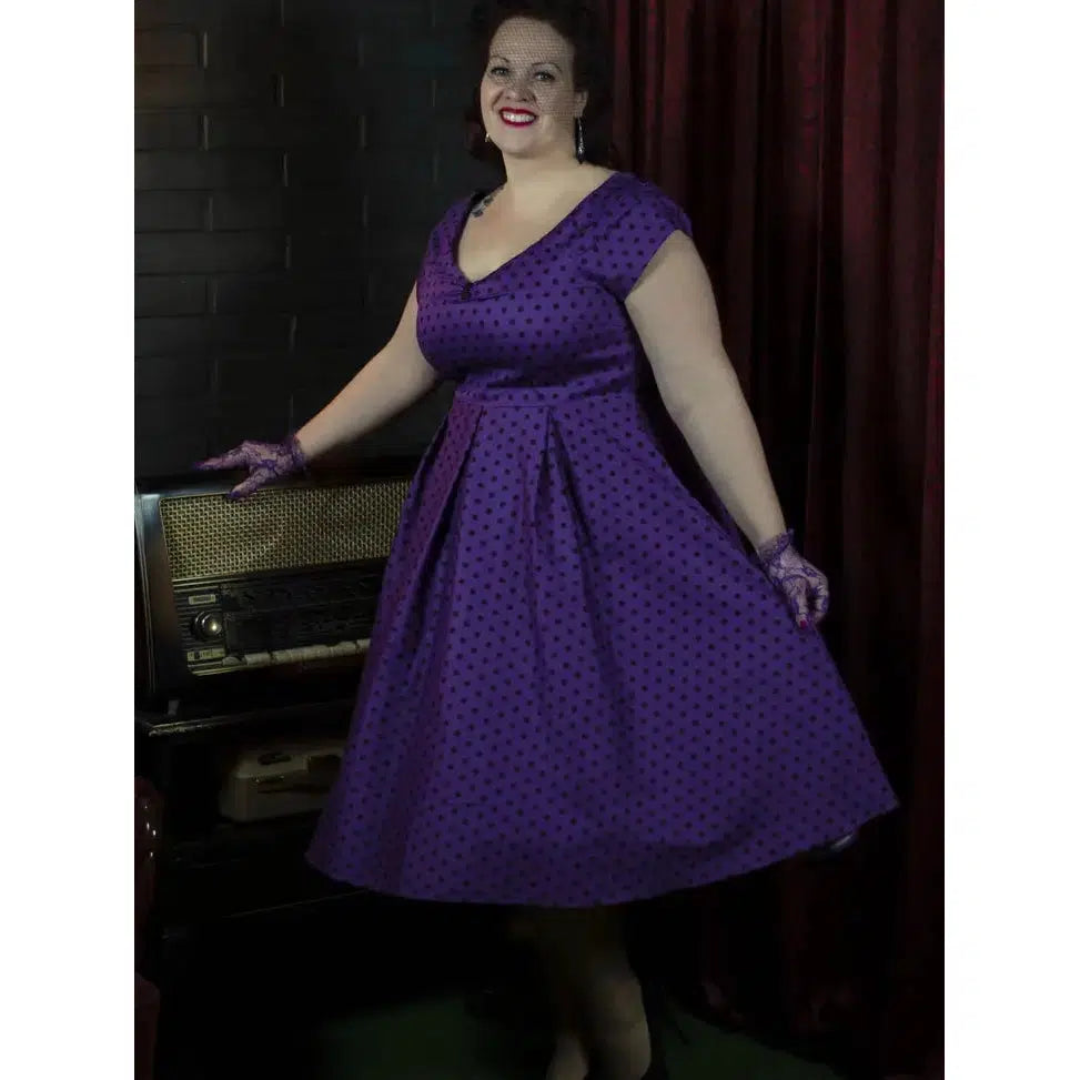 Dolly & Dotty Lily Purple & Black Polka Dot Swing Dress Tunics Canvas sturdy