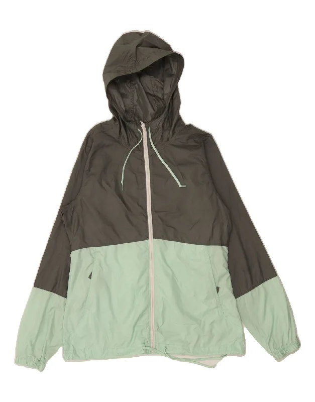 COLUMBIA Womens Hooded Rain Jacket UK 10 Small Grey Colourblock Polyester Denim Jacket Leather Jacket Suede Jacket