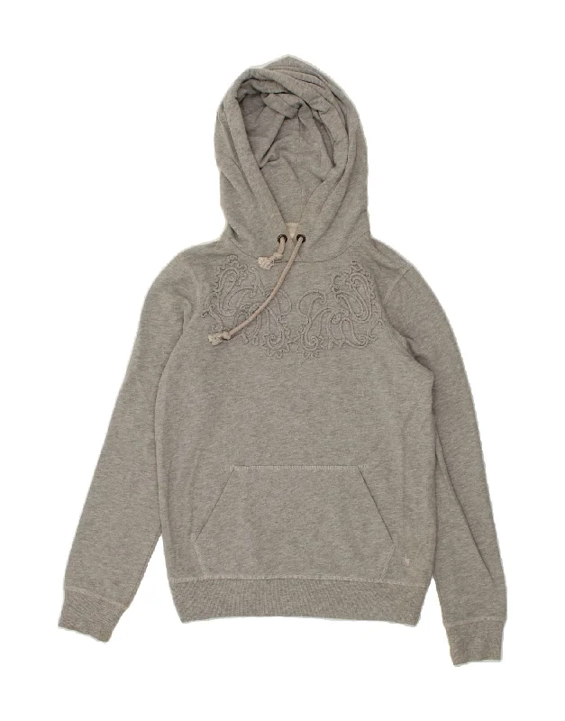JACK WILLS Womens Loose Fit Graphic Hoodie Jumper UK 10 Small Grey Paisley Hoodie with Puffed Sleeves Voluminous Trendy
