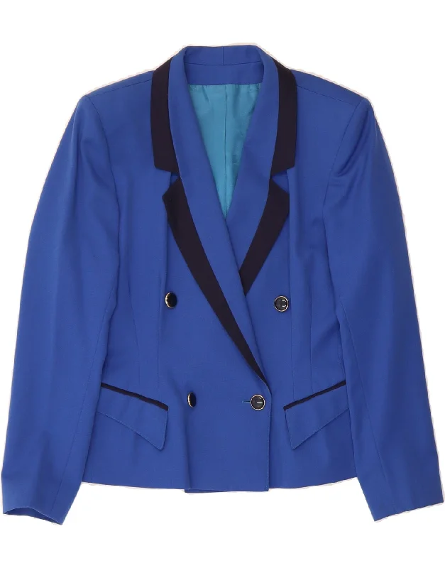 DORENE Womens Double Breasted Blazer Jacket UK 12 Medium  Blue Wool Chenille Fabric Brocade Fabric Lace Fabric