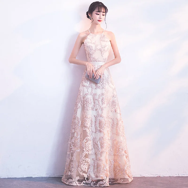 Long Prom Dress, Tulle Prom Dress, A-Line Prom Dress, Halter Prom Dress, Applique Prom Dress, Sleeveless Prom Dress, Floor-Length Party Dresses, LB0765 Tunics Stylish elegant
