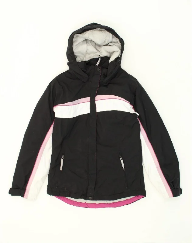 COLUMBIA Womens Hooded Windbreaker Jacket UK 10 Small Black Colourblock Faux Fur Jacket Real Fur Jacket Shearling Jacket
