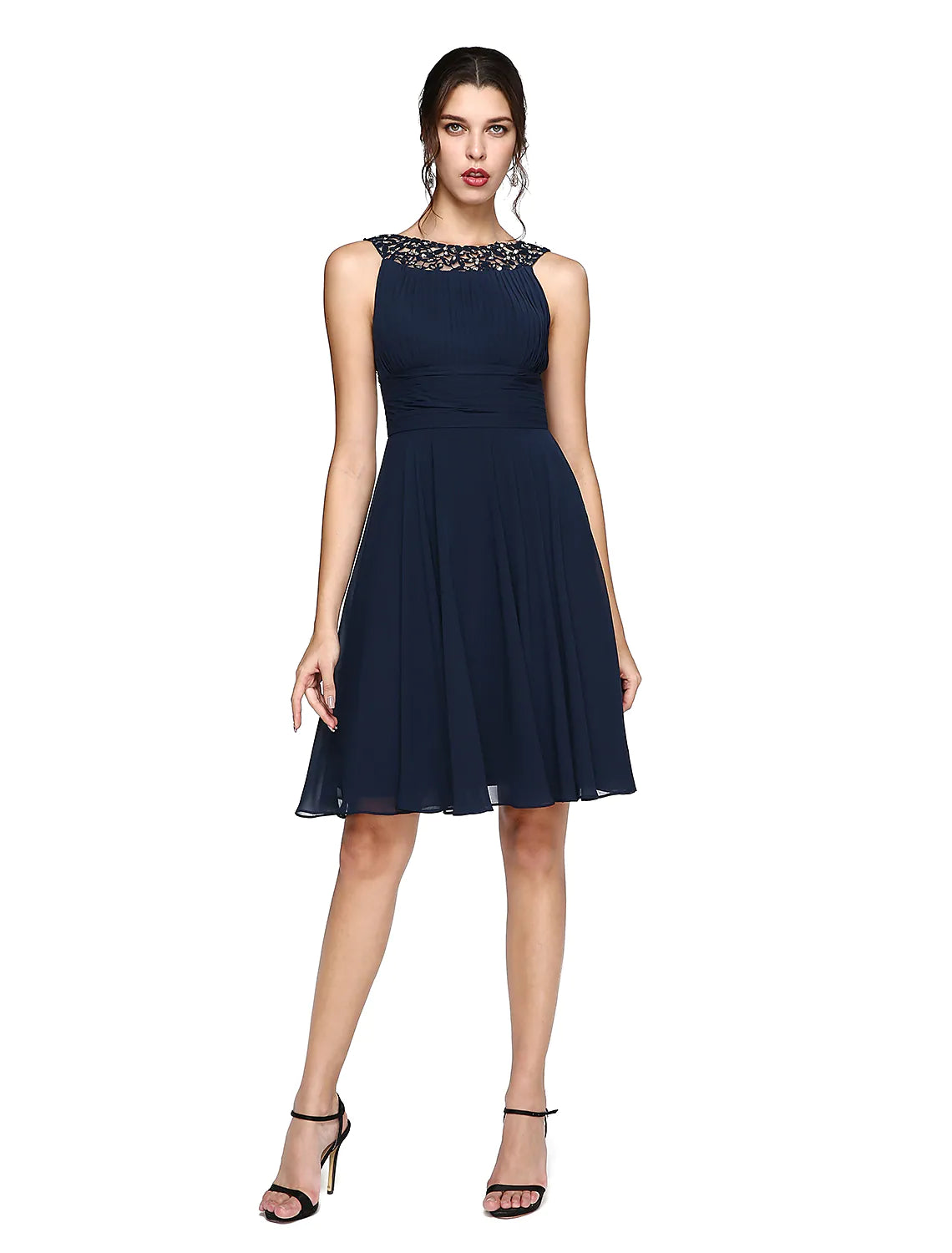 A-Line Cocktail Dresses Party Dress Wedding Knee Length Sleeveless Chiffon with Ruched Sequin Lace Insert Tunics Gym athletic