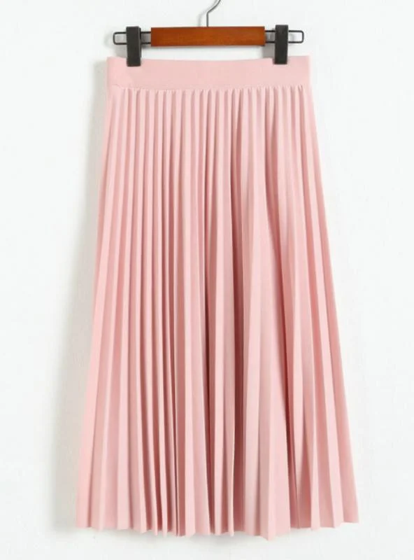 HIGH WAIST PLEATED SOLID COLOR HALF LENGTH ELASTIC SKIRT wrap skirt elegant