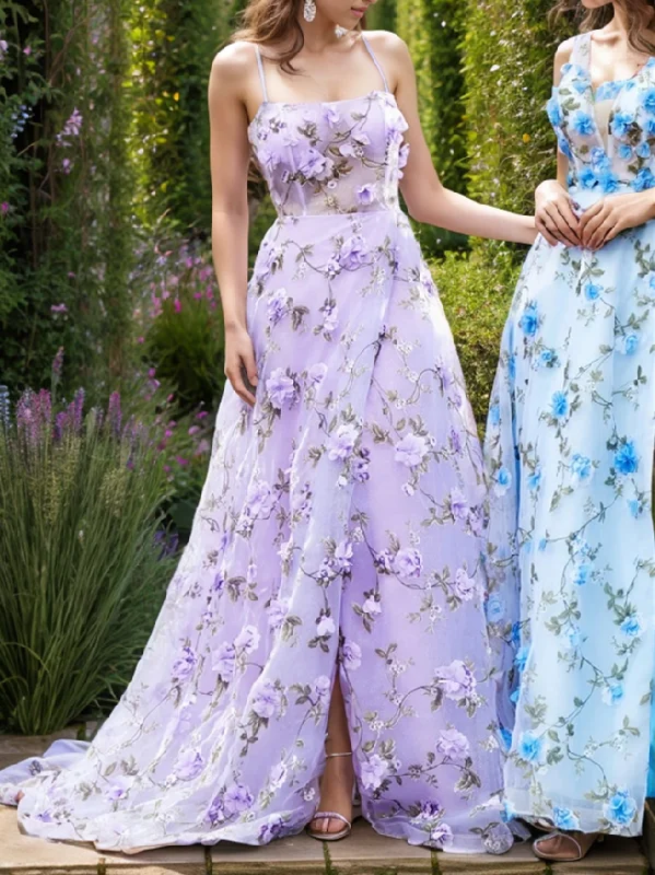 A-Line/Princess Sweep/Brush Train Flower Evening Dresses
