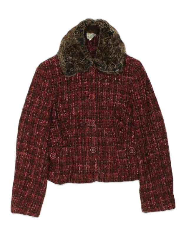 OASIS Womens 4 Button Blazer Jacket UK 12 Medium  Red Acrylic Herringbone Jacket Checkered Jacket Solid Jacket