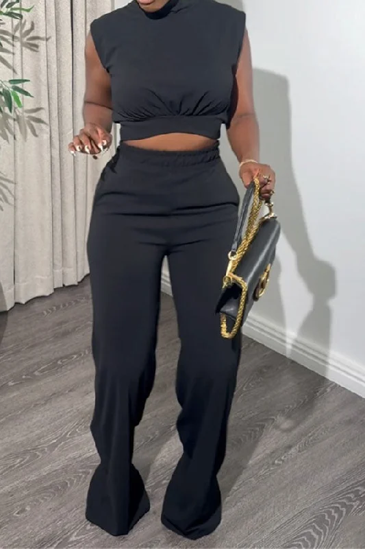 Solid Color Simple Wide Leg Pant Suit Comfy Athletic Pants