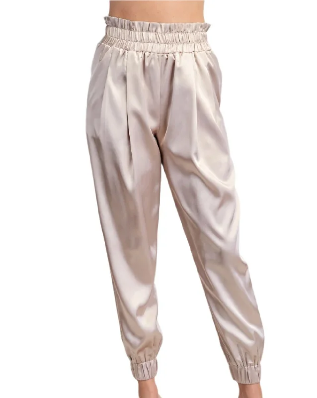 Champagne Pleated Jogger Pants Modern Skinny Pants