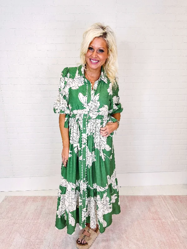 Jade Floral Print Long Dress
