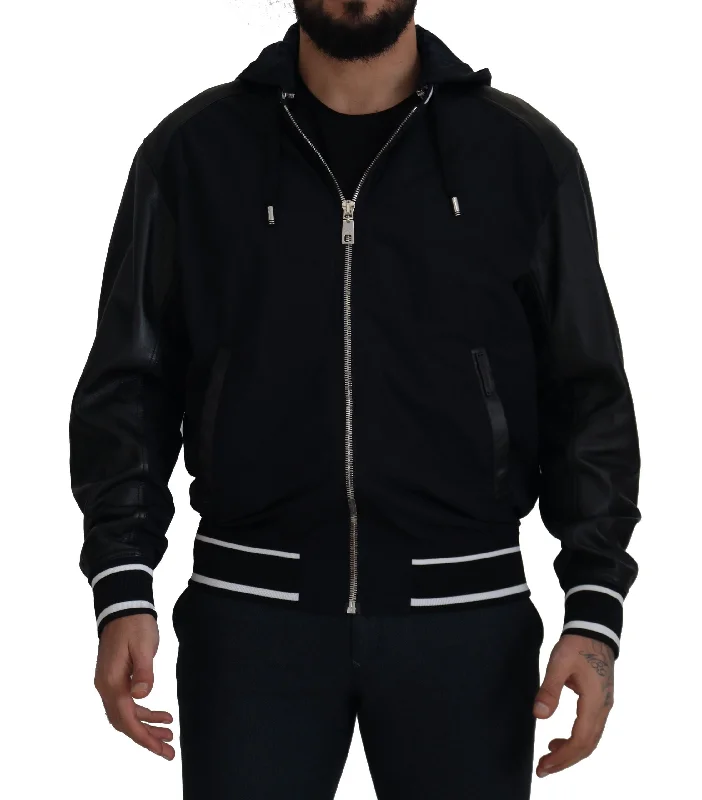 Elegant Black Bomber Blouson Jacket Fleece Jacket Down Jacket Feather Jacket