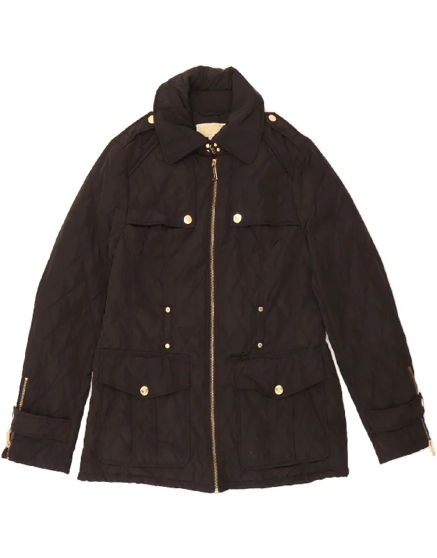 MICHAEL KORS Womens Quilted Jacket UK 14 Medium Black Polyester Denim Fabric Leather Fabric Suede Fabric