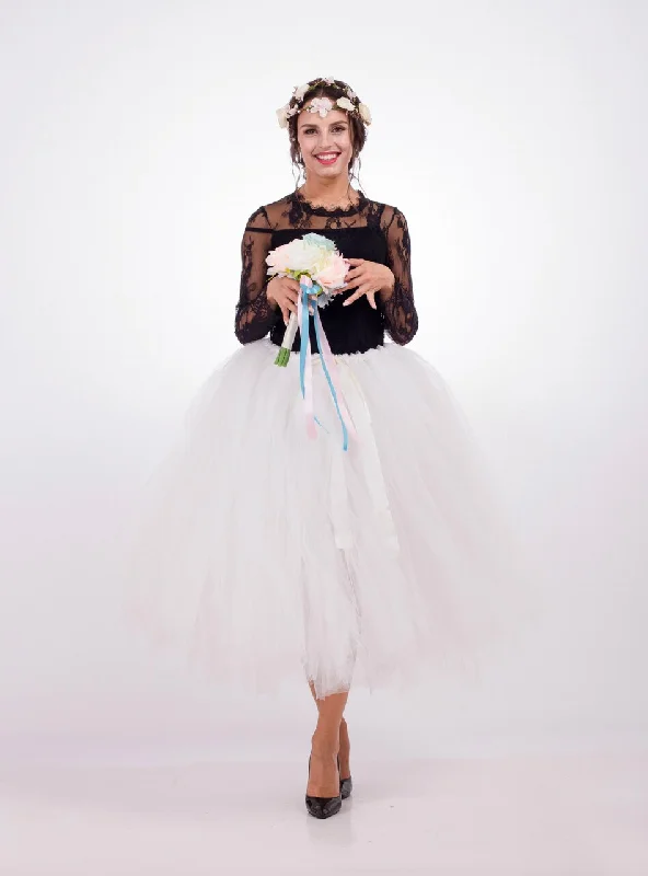 Ivory White Tulle Tutu Middle Skirt leather skirt sleek