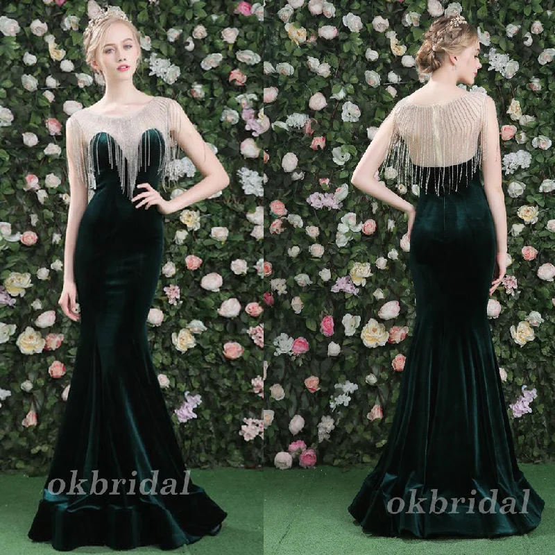 Velvet Prom Dress, Mermaid Prom Dress, Sleeveless Prom Dress, Beading Prom Dress, Sexy Prom Dress, Floor-Length Party Dresses, Evening Dresses, LB0895 Tunics Versatile stylish