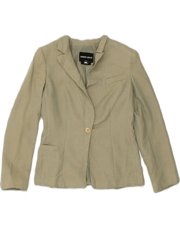 GIORGIO ARMANI Womens 1 Button Blazer Jacket IT 44 Medium Khaki Cashmere Cardigan Sweater Pullover GIORGIO ARMANI Womens 1 Button Blazer Jacket IT 44 Medium Khaki Cashmere Cardigan Sweater Pullover