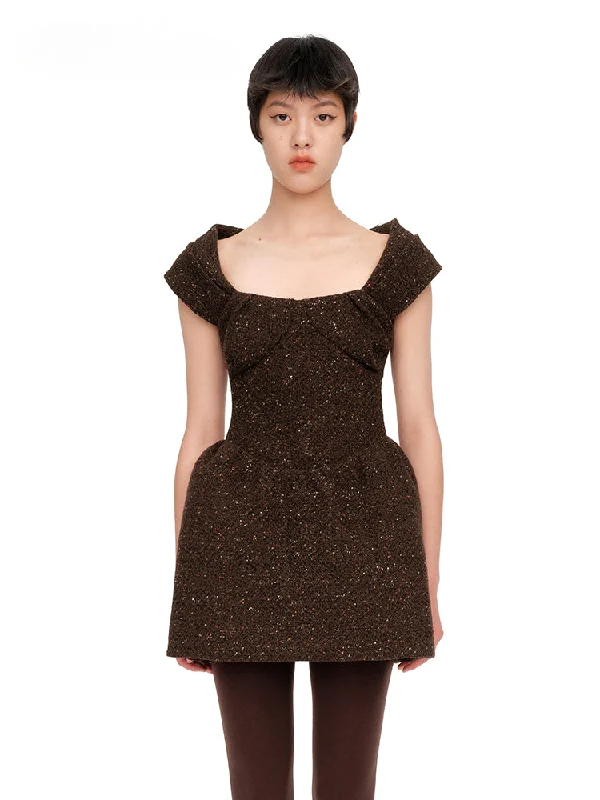 Brown Pleated Structured Dress Tunics Ceremony elegant