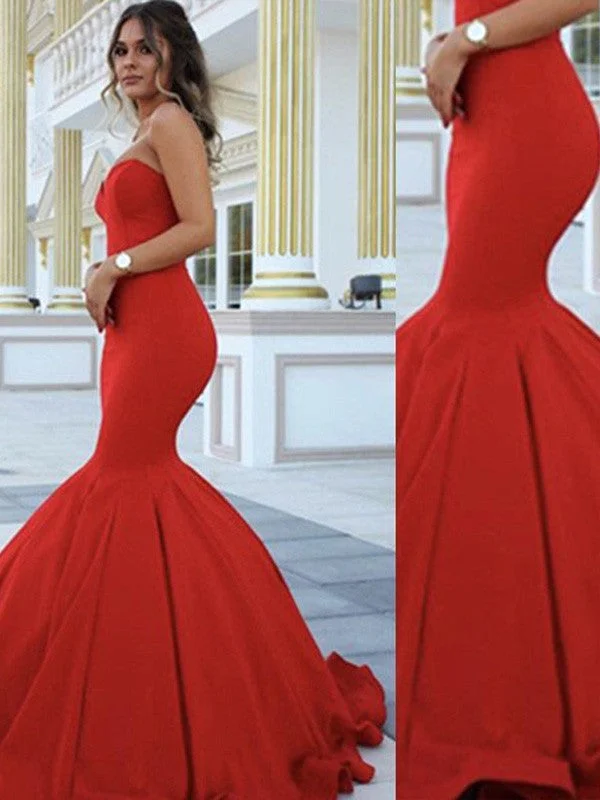 Gorgeous Mermaid Sweetheart Sleeveless Satin Prom Dresses